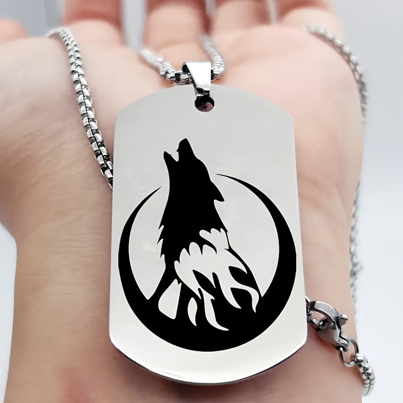 Men's Custom Engraved Nordic Viking Wolf Head Pendant Necklace